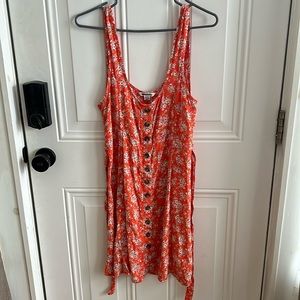 (5/$20) American Eagle Orange Floral Tie Waist Sleeveless Mini Dress